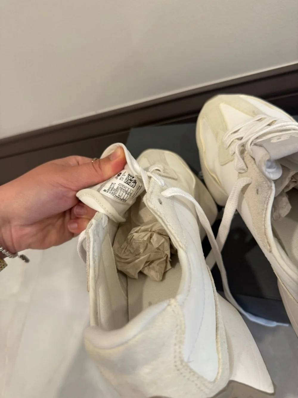 New Balance 327 Cream & Gray Retro Runner Sneakers - Picture 6 of 8